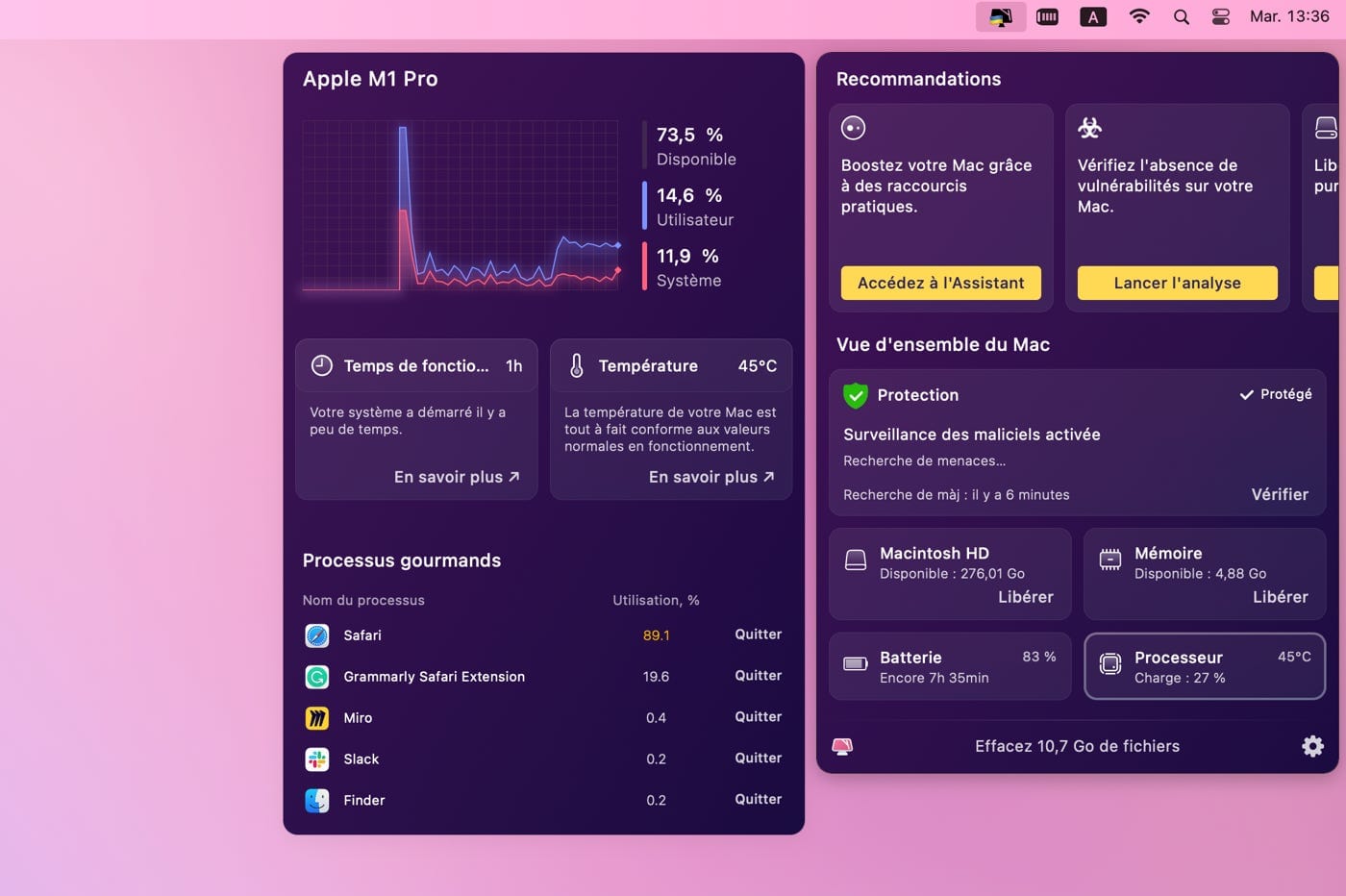 CleanMyMac X menu monitoring CPU