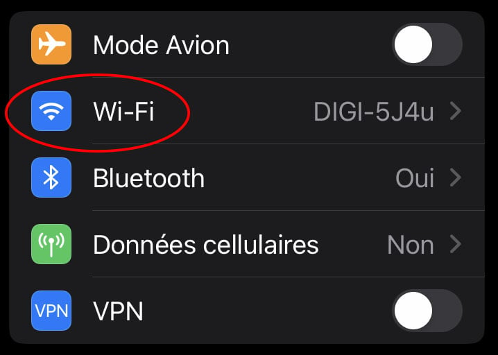 afficher code Wi-Fi iPhone