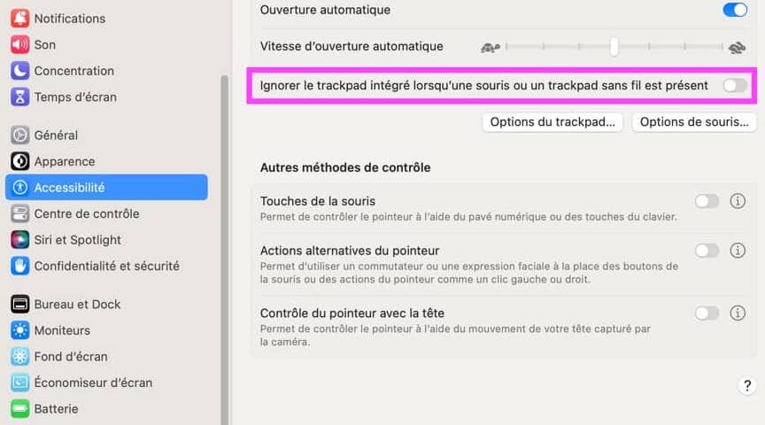 Ignorer trackpad MacBook