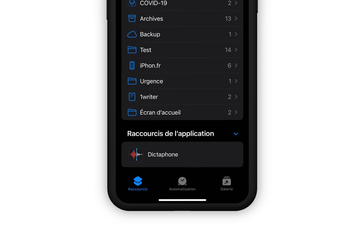 Siri Raccourcis application