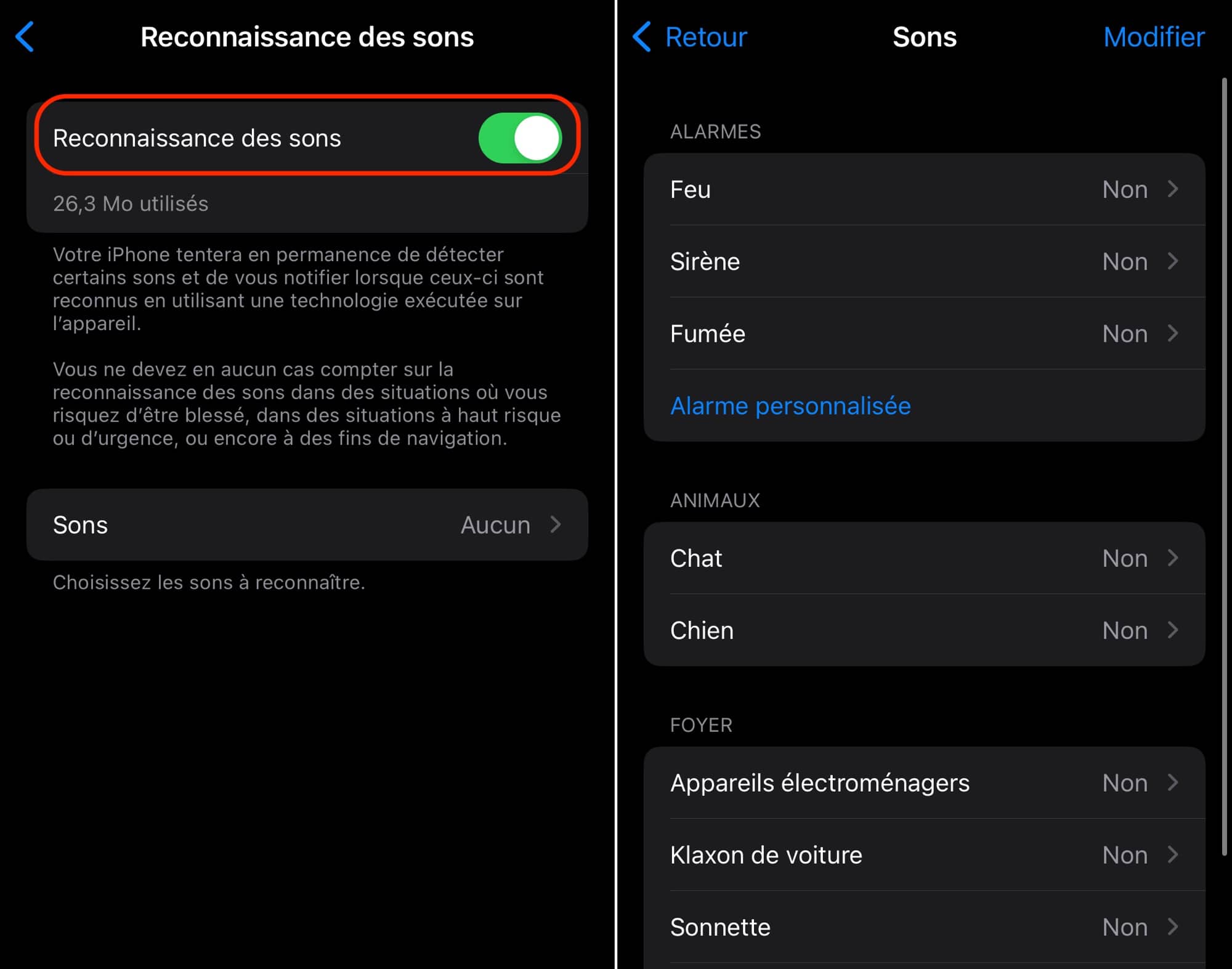 Reconnaissance des sons iPhone