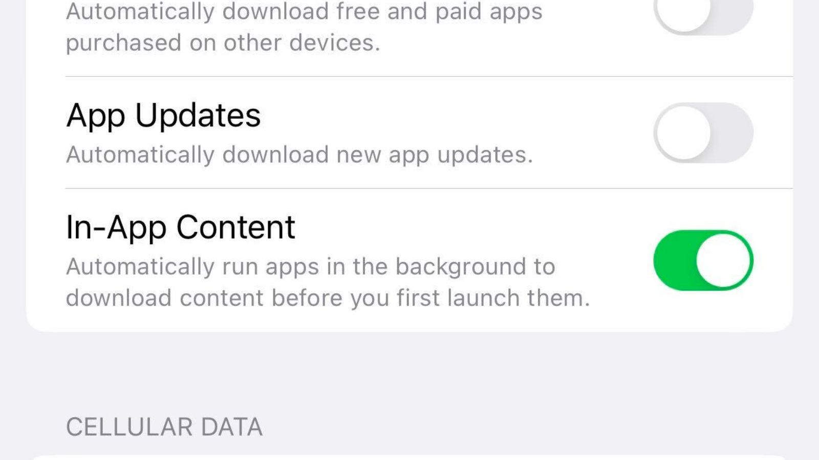 in app content iphone settings