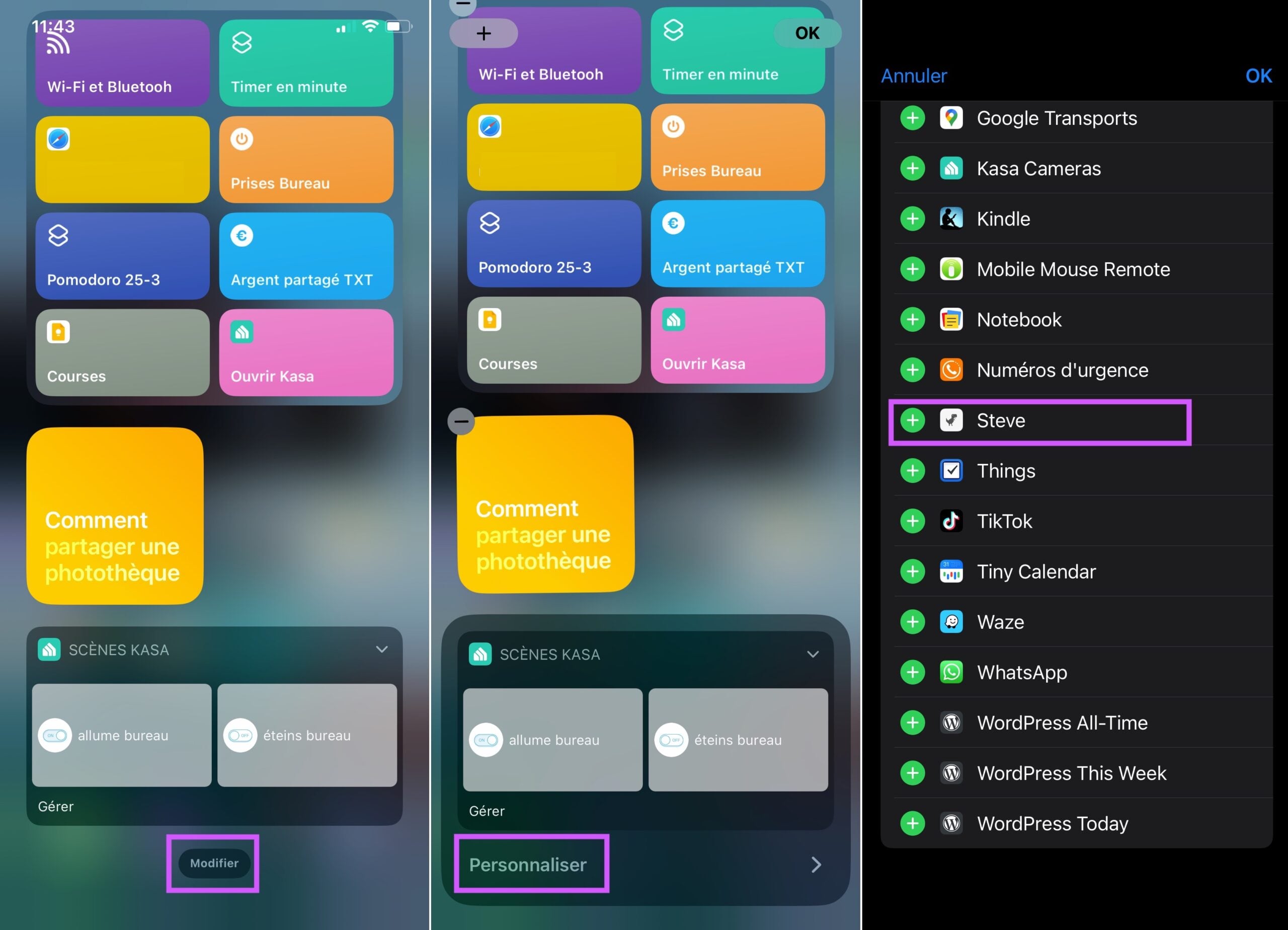 Installer Steve dans les widgets iOS