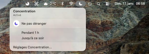 macOS Concentration réglages
