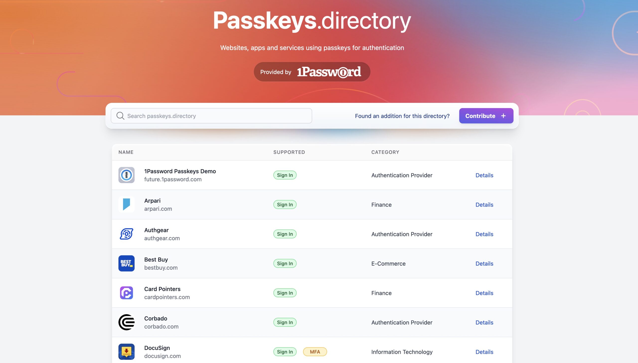 Passkeys.directory