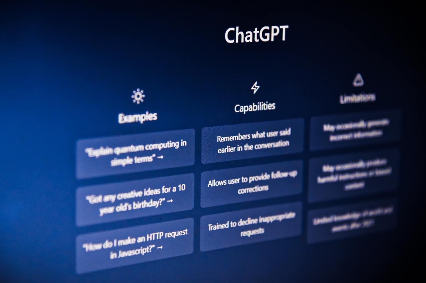 ChatGPT écran d'accueil
