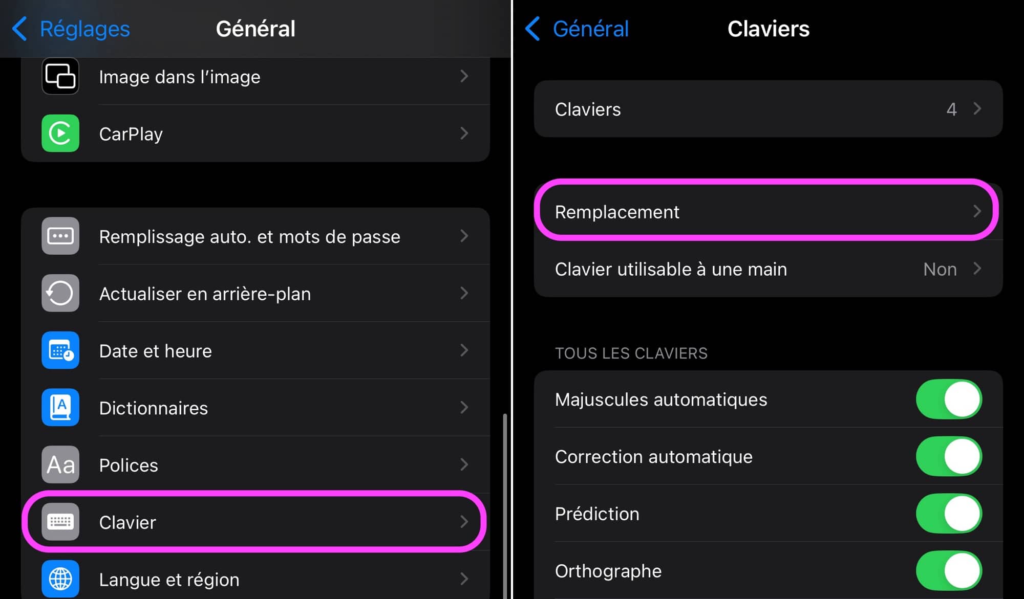 Remplacements clavier