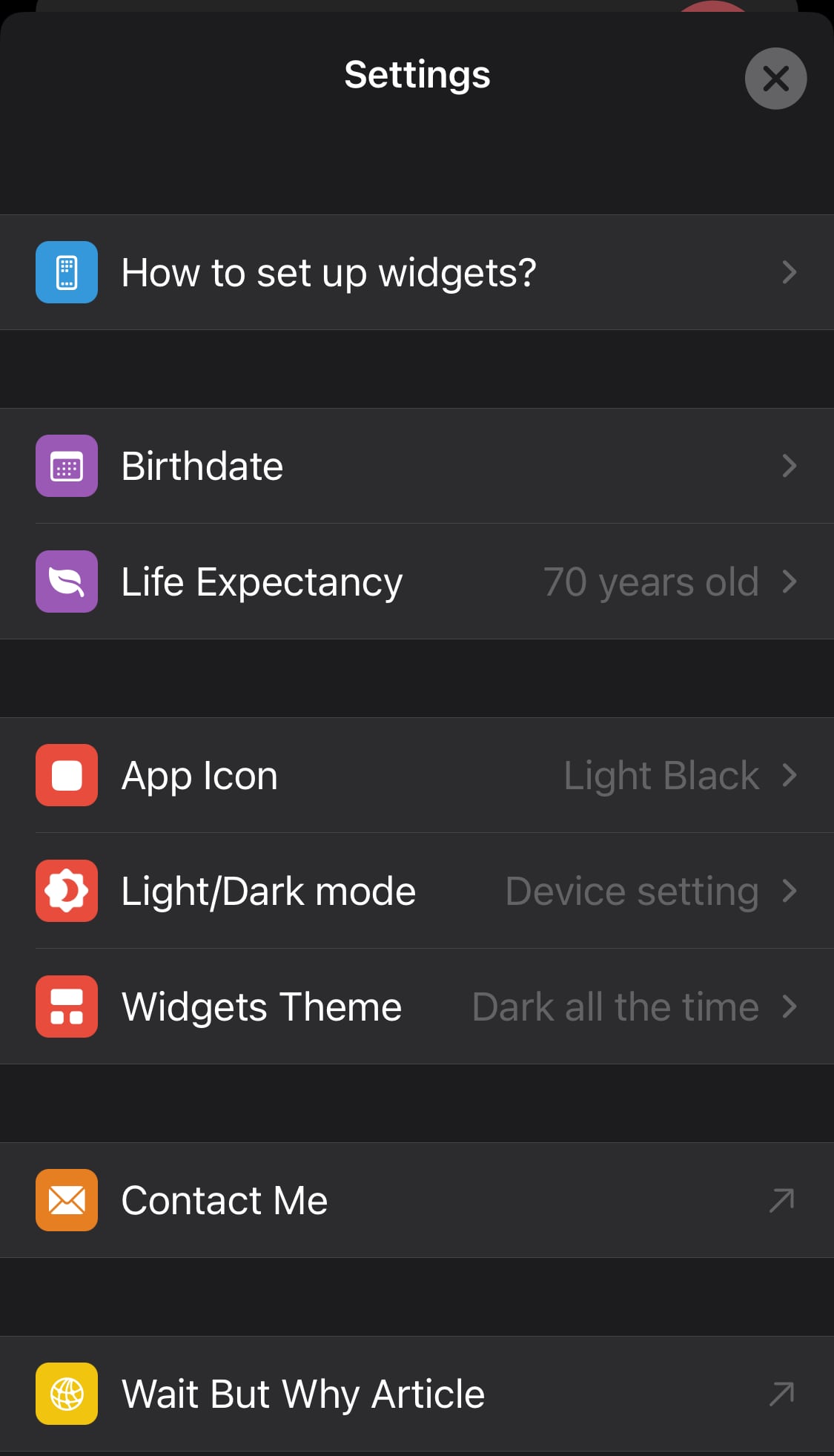 Application Life iOS réglages