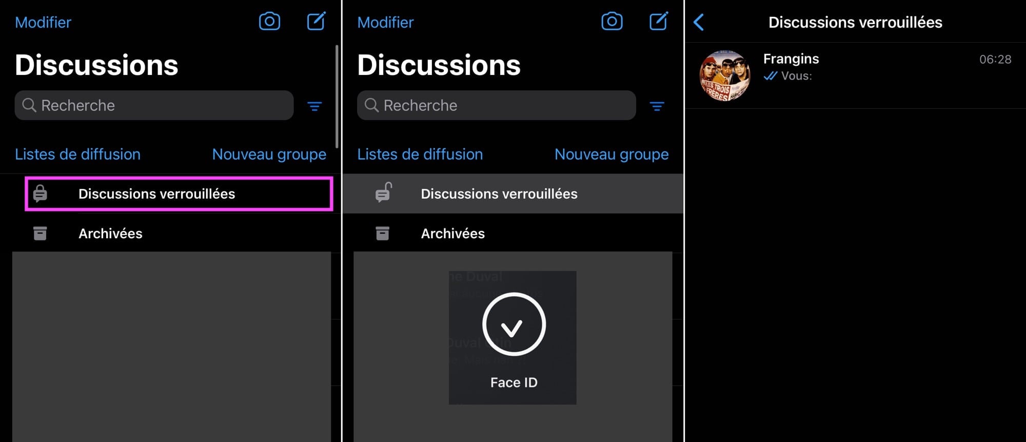 Discussions verrouillées WhatsApp
