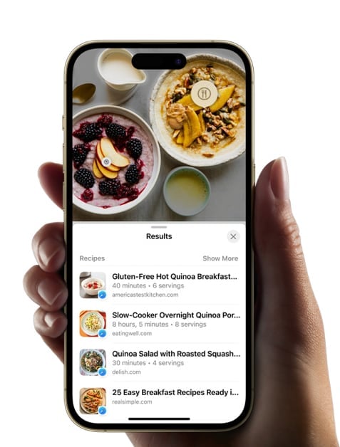 Reconnaissances photos nourriture iOS 17