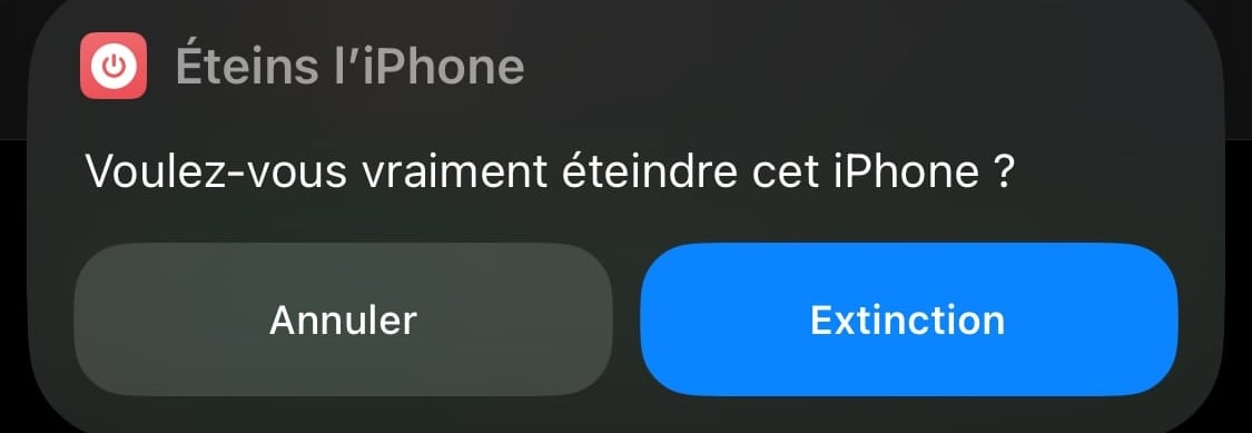 Raccourci éteindre iPhone confirmation