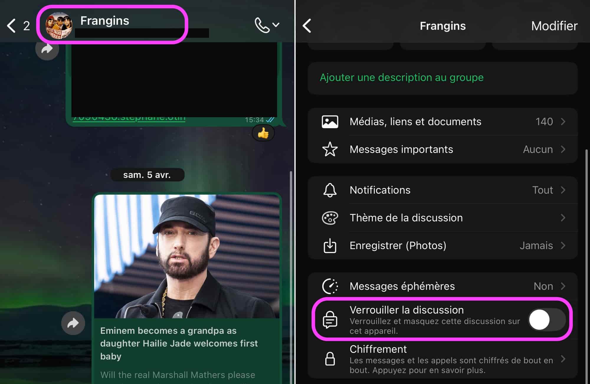 WhatsApp verrouiller discussion Face ID