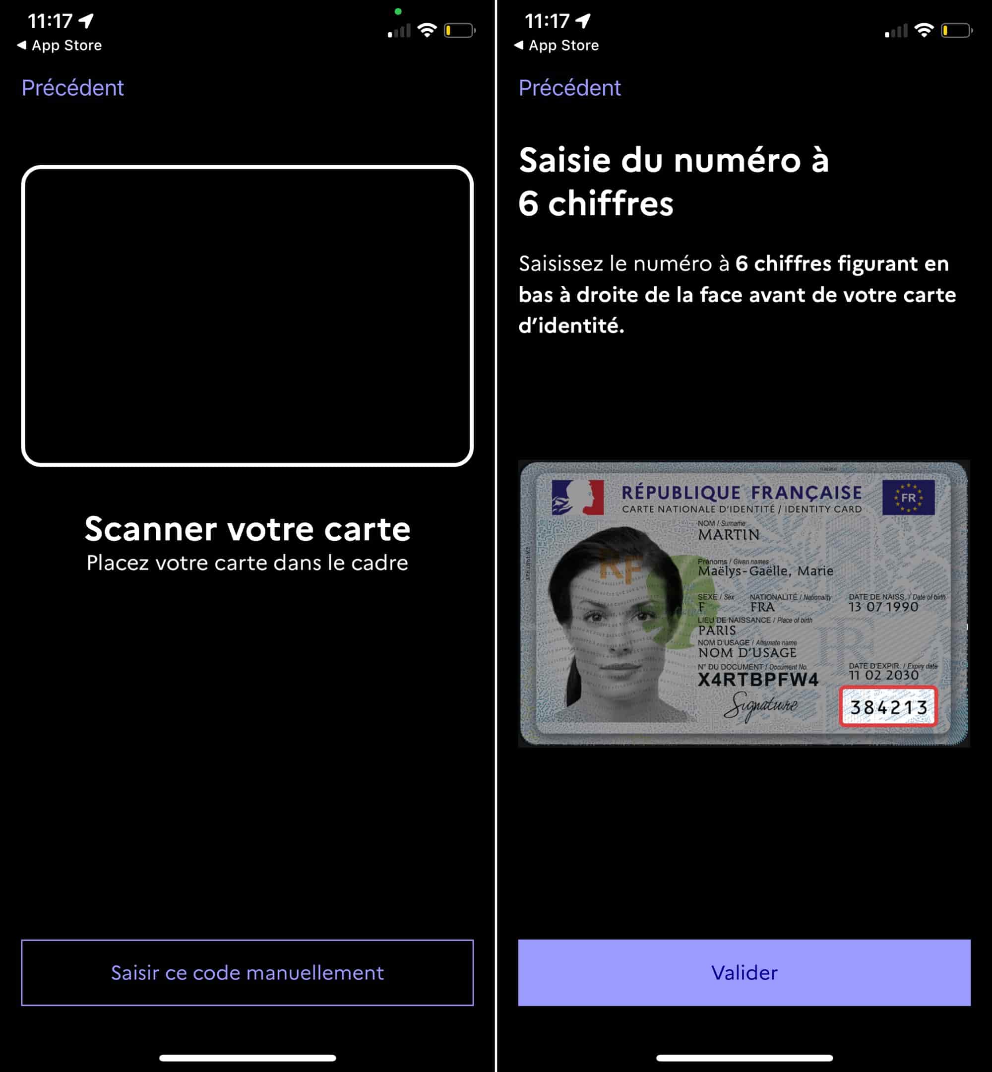 App France Identité scan numéro carte