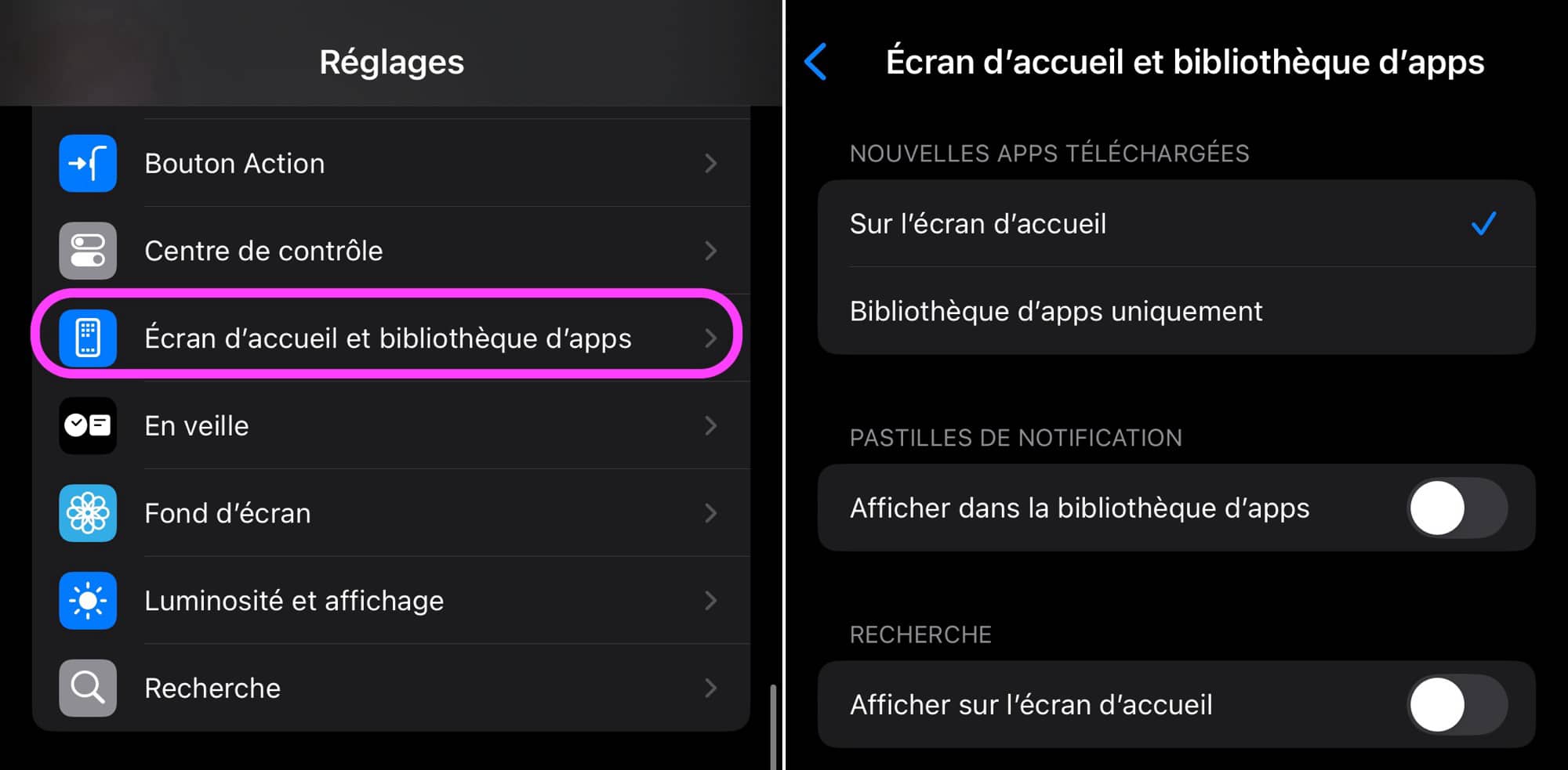 Bibliothèque d'apps réglages