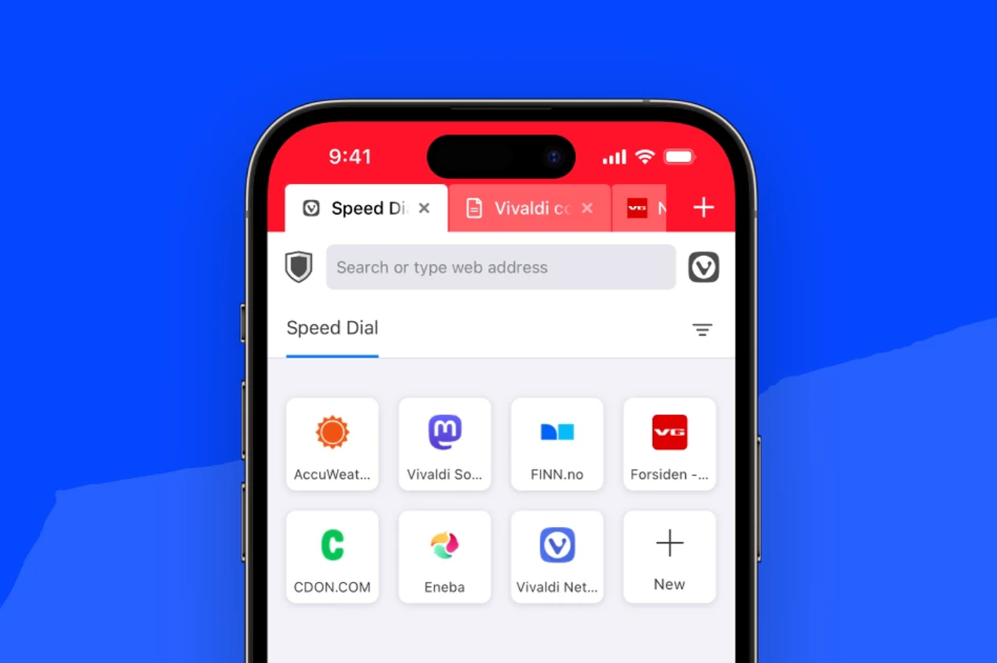 Capture d'écran application Vivaldi sur iPhone