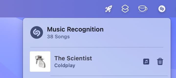 Shazam barre des menus macOS Sonoma