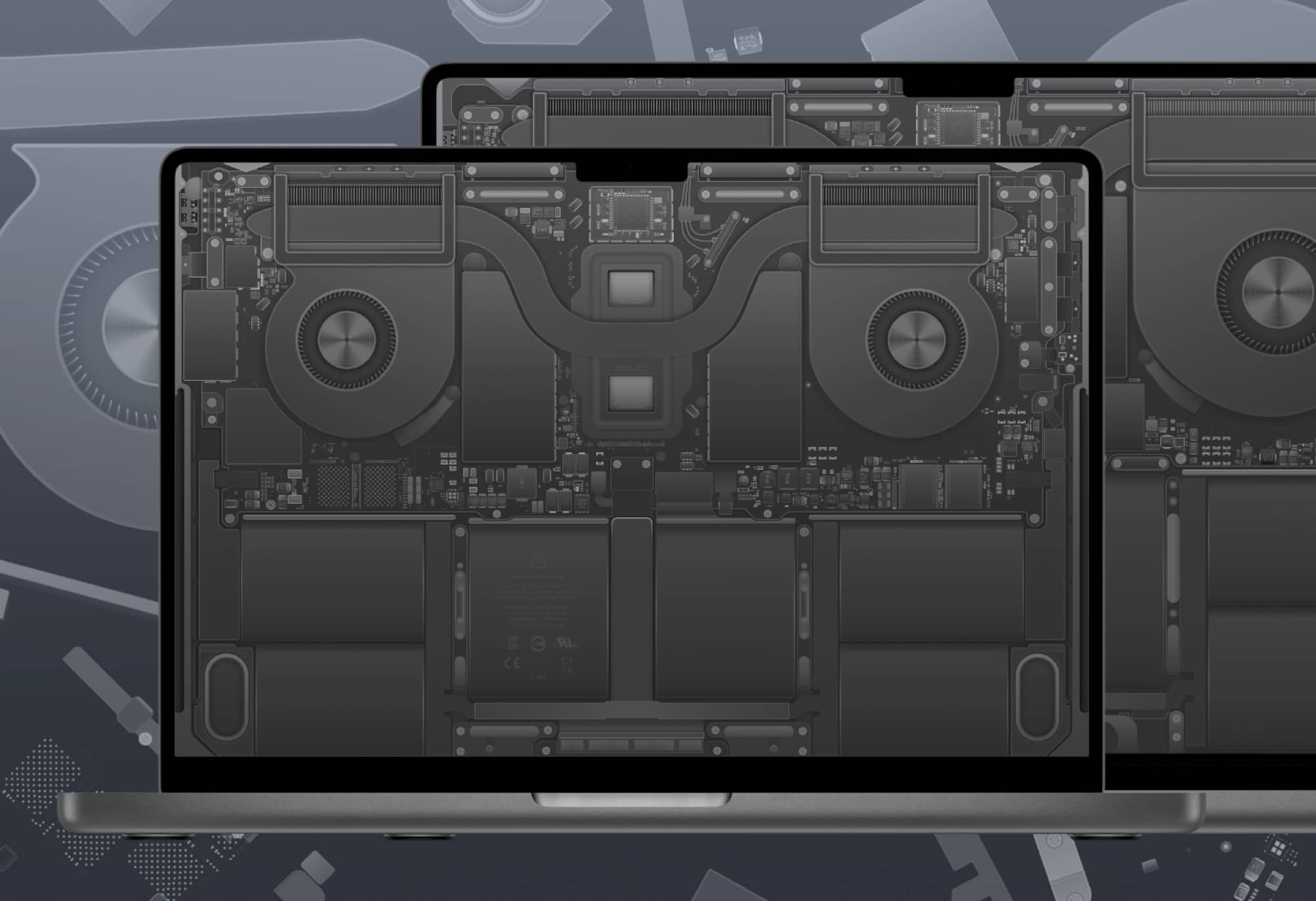 Fond d'écran MacBook Pro M3 Schematic noir