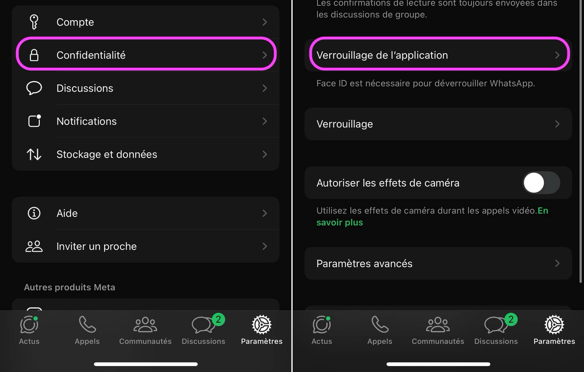 Protéger WhatsApp Face ID