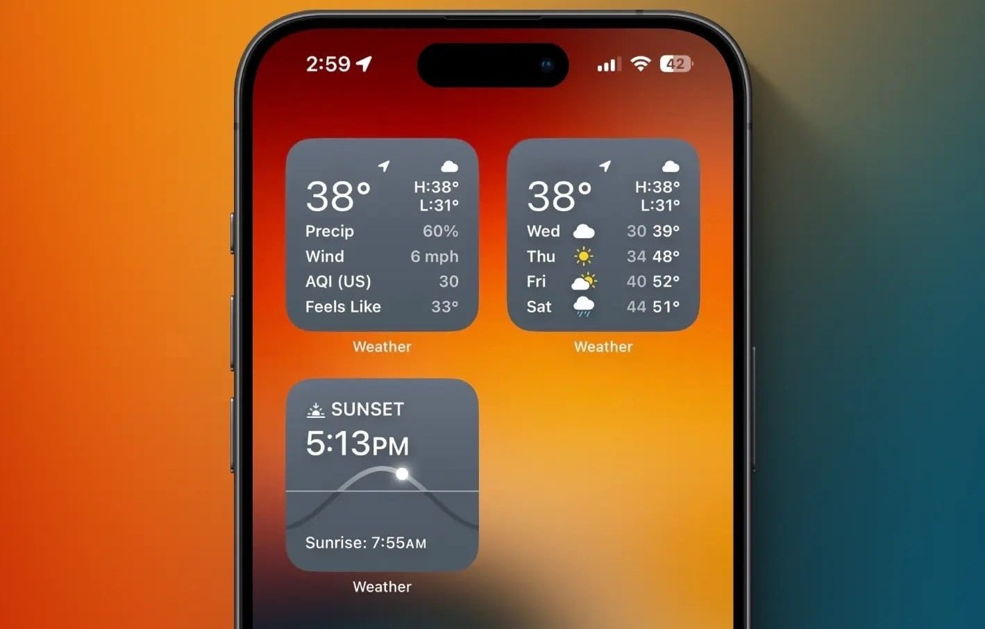 Widget météo iOS 17.2