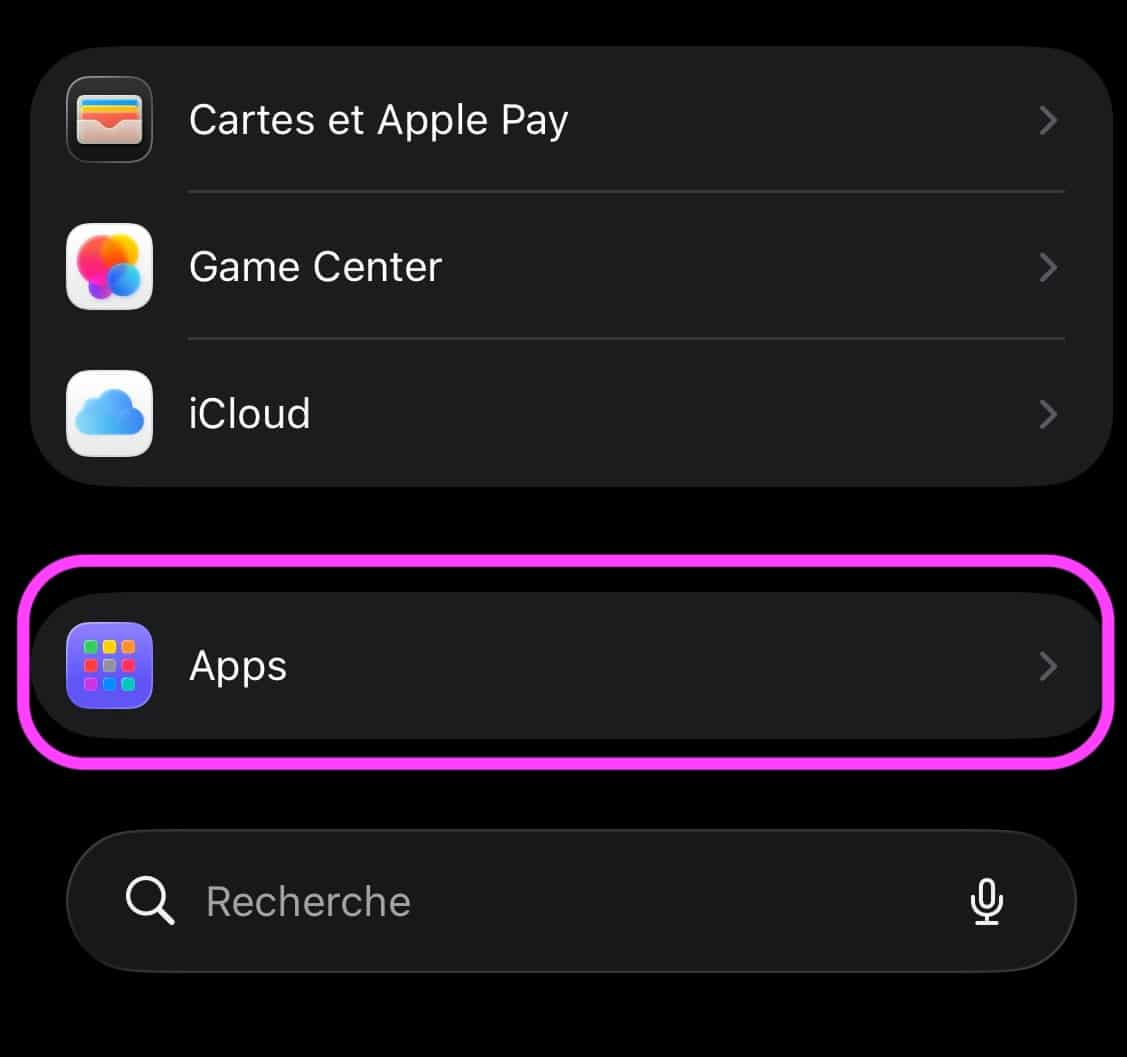 Apps Réglages