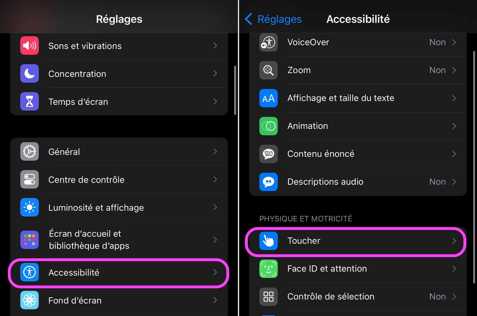 Accessibilité > Toucher