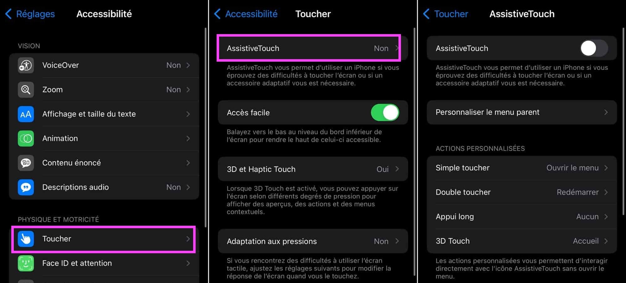 Assistive Touch iPhone réglages
