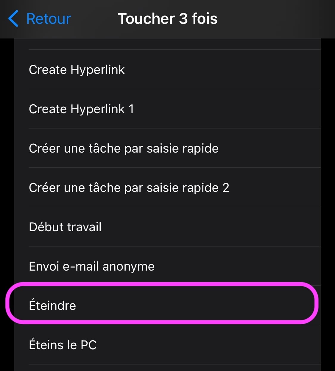 Choix Raccourci Éteindre