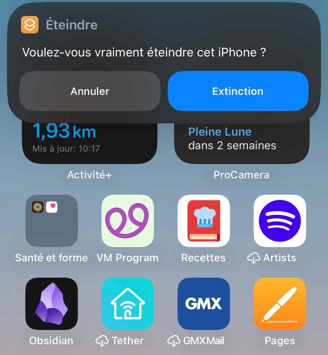 Raccourci Éteindre iPhone