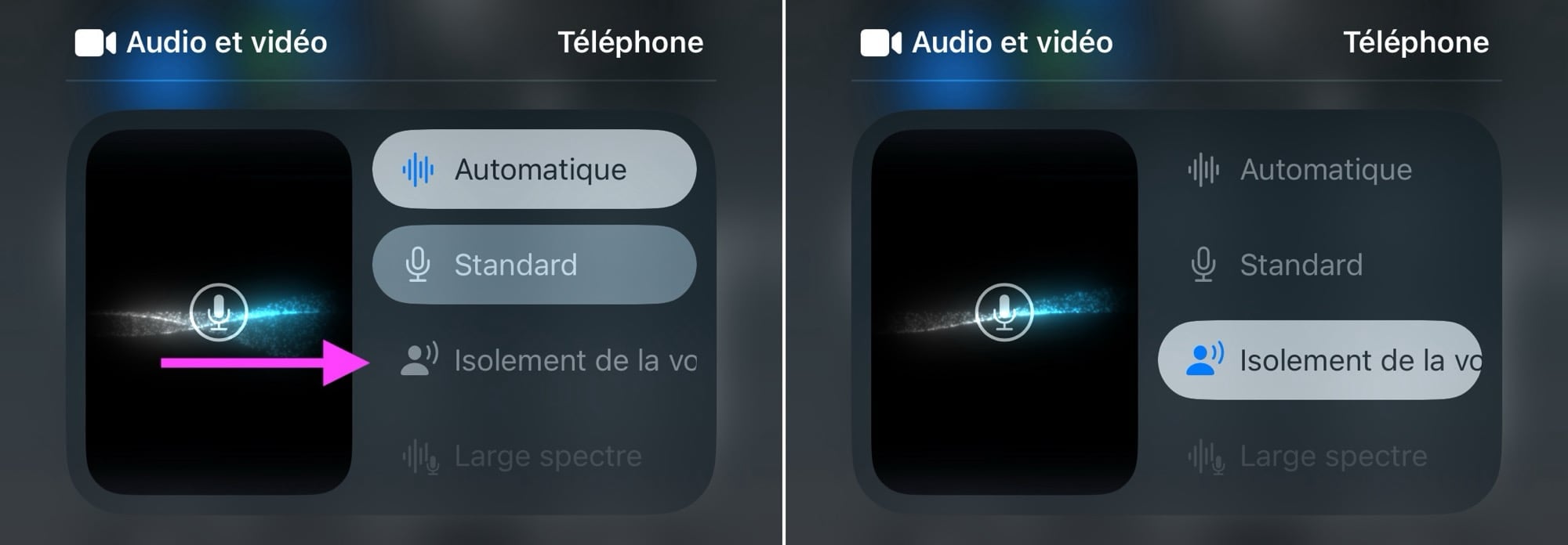 Isolement voix appel iPhone