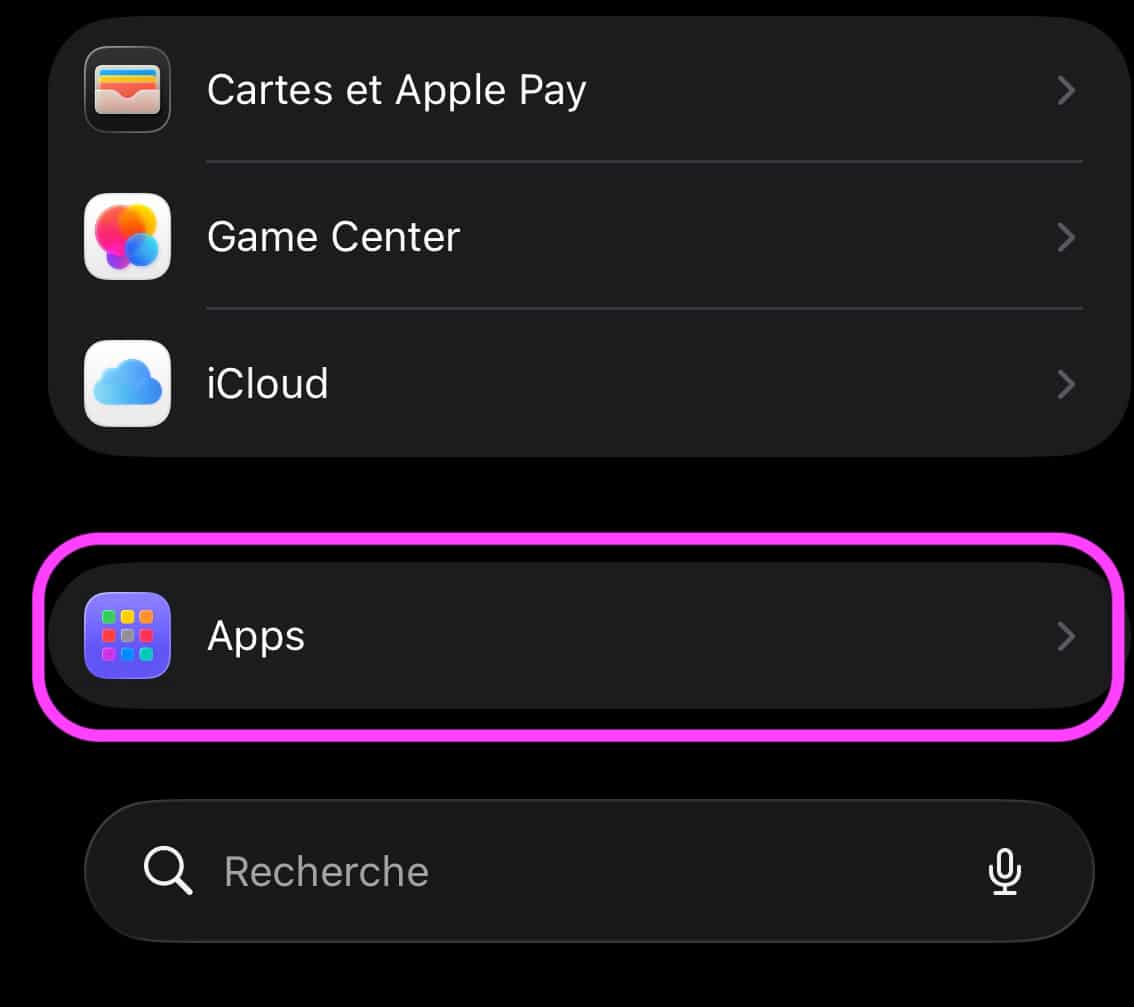 Apps réglages