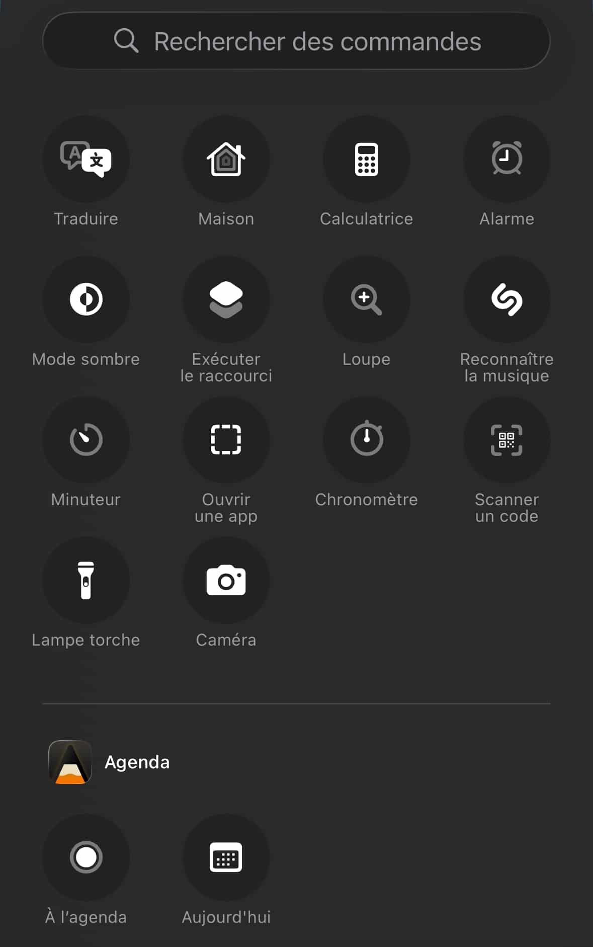 Écran verrouillé choix raccourcis