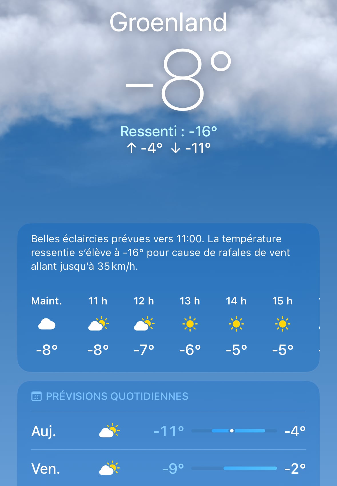Température ressentie Météo iOS 18