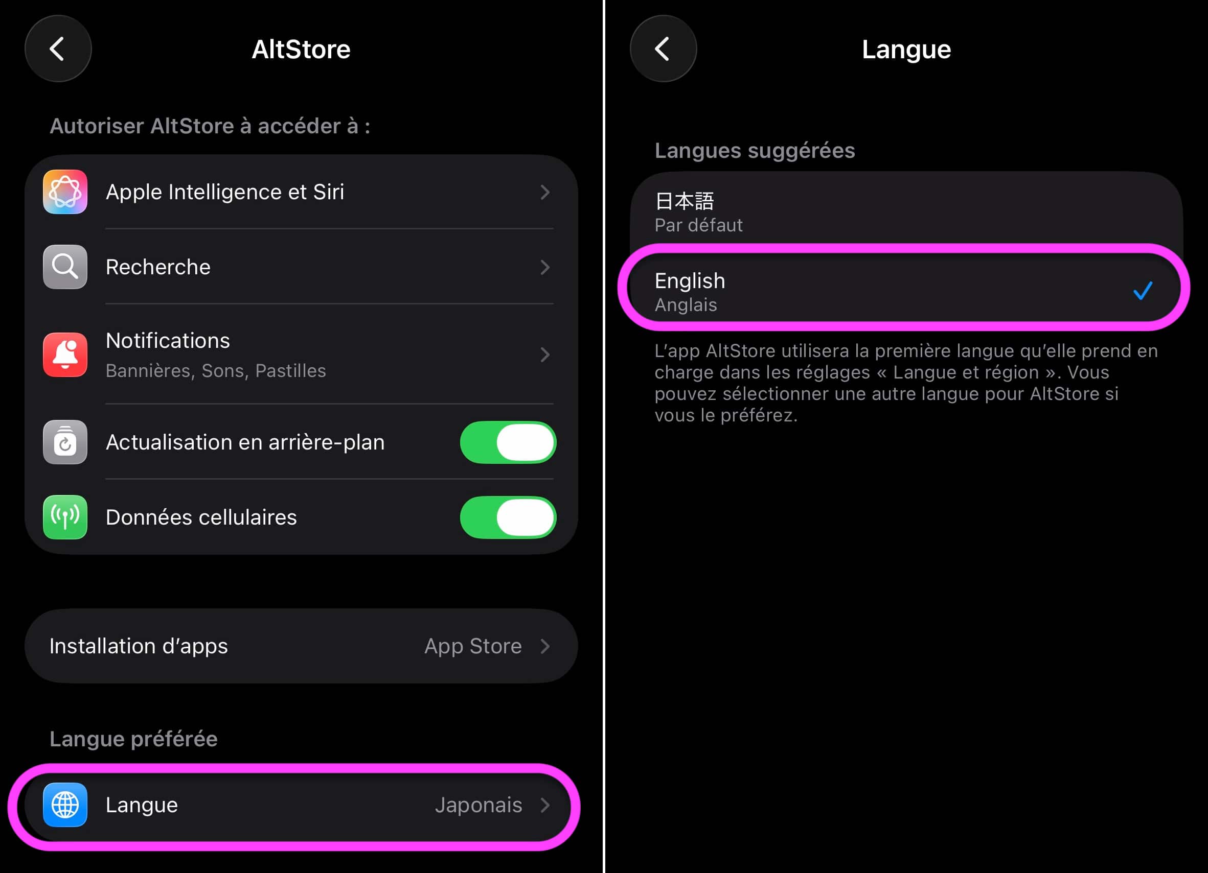AltStore langue