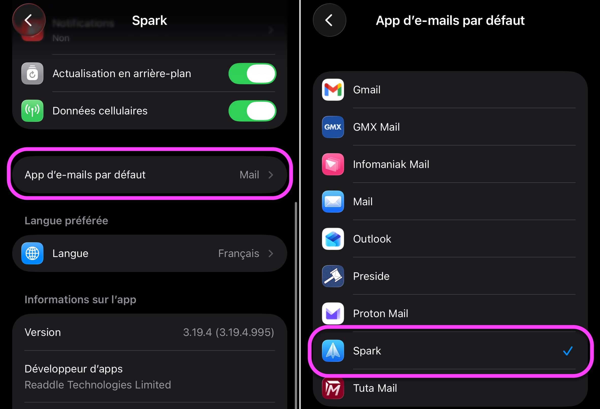 App Mail par défaut