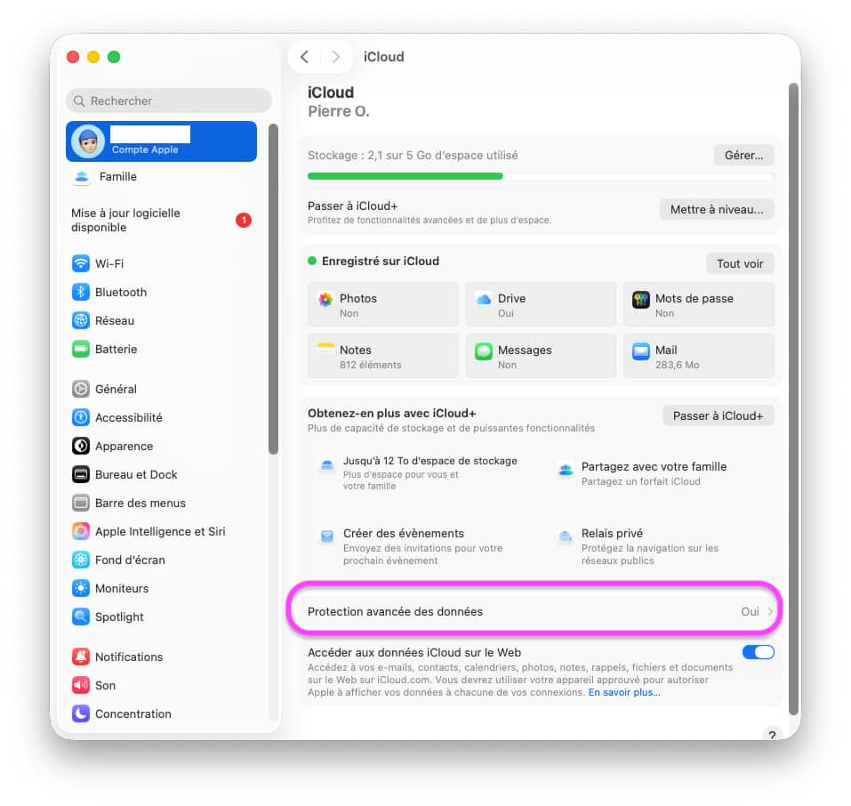 Protection données iCloud macOS