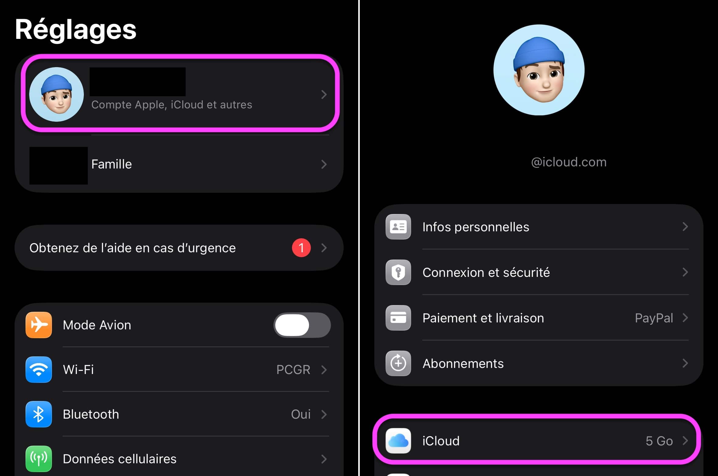 iCloud réglages