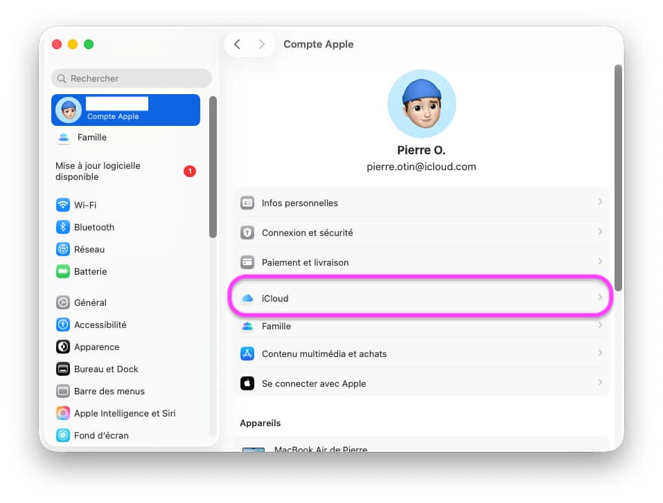 Réglages iCloud Mac