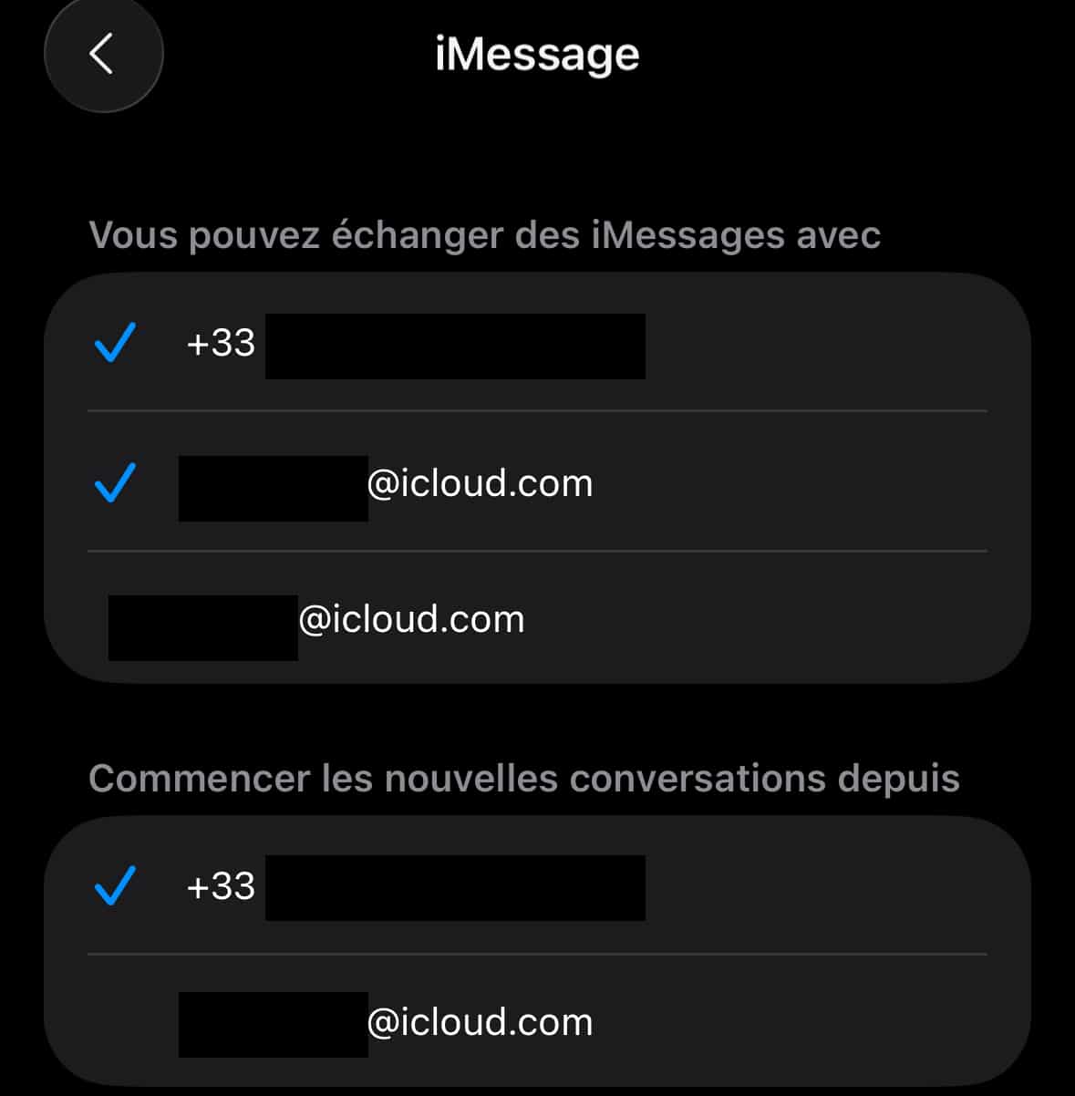 Adresse et numéro pour iMessage
