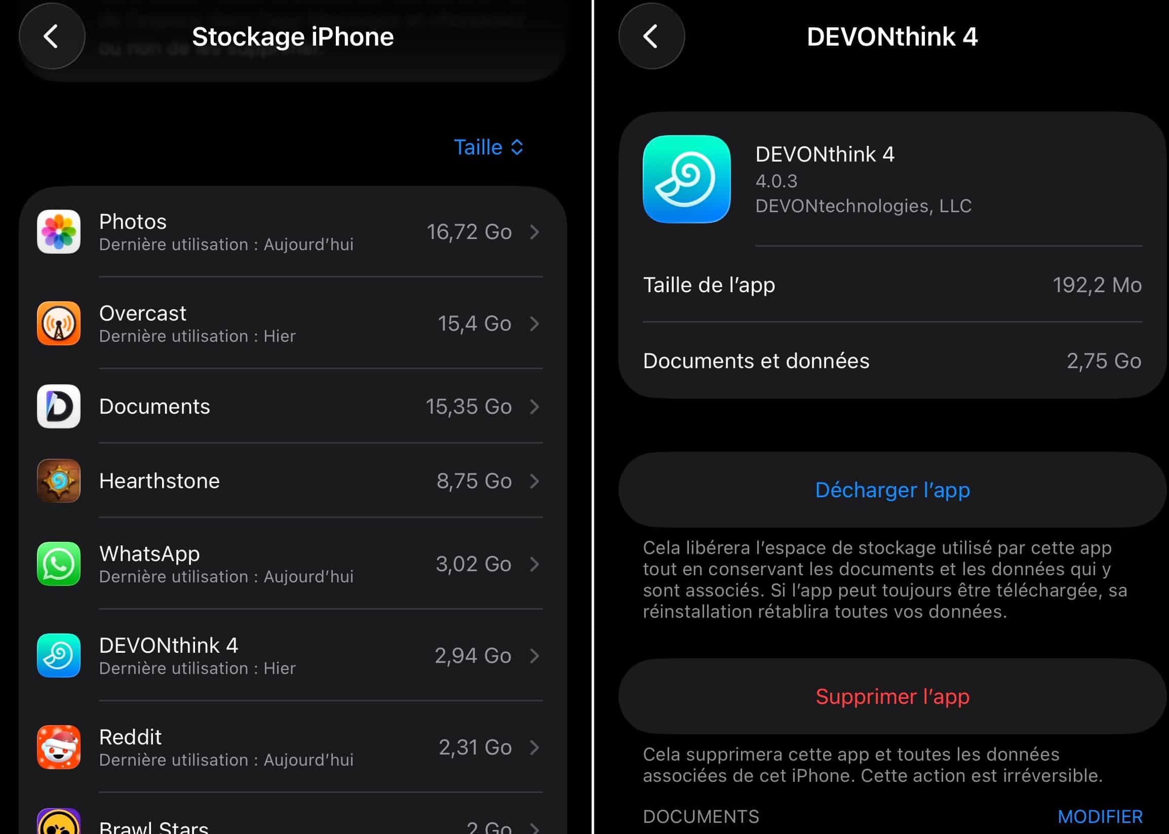 Décharger app iOS
