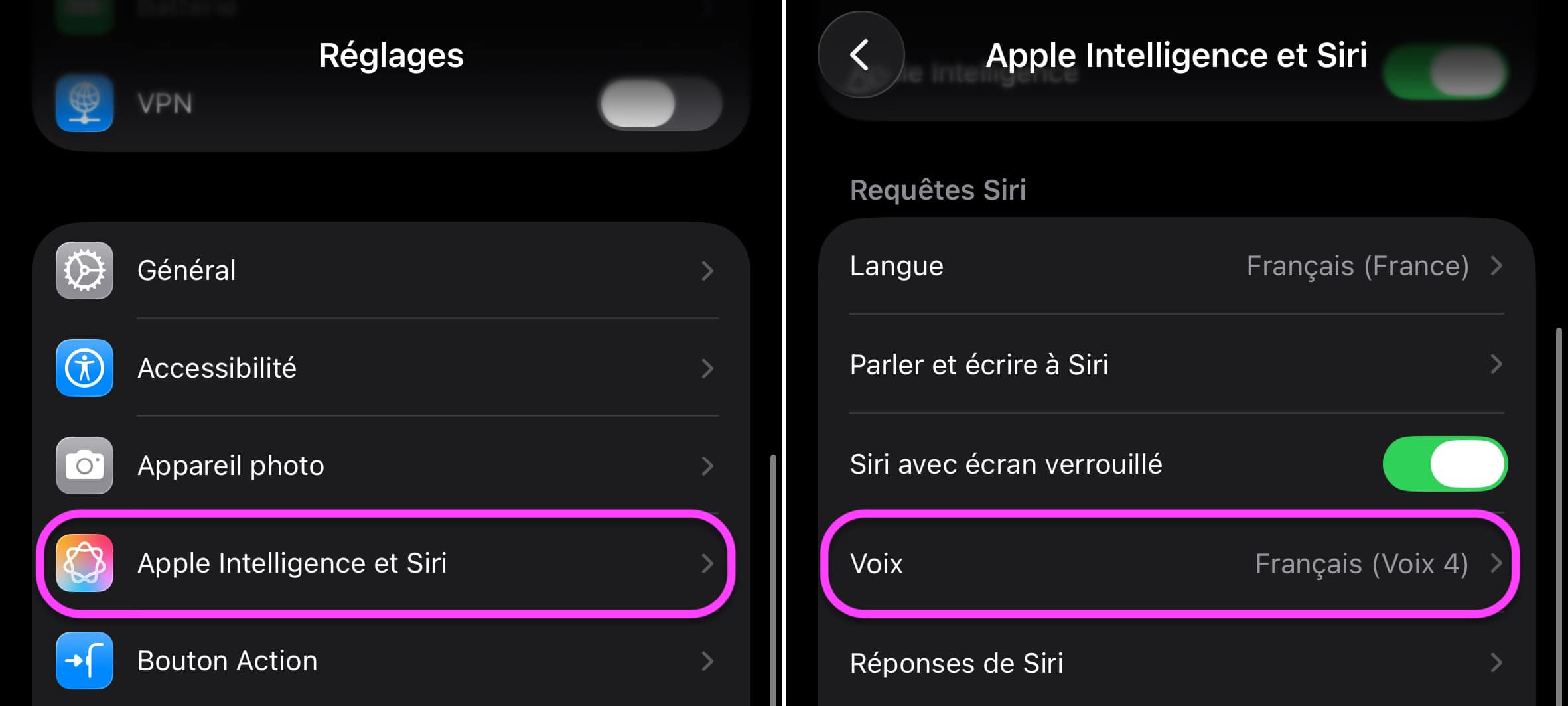 Choix voix Siri