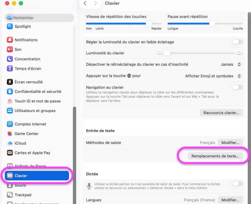 Remplacement clavier macOS