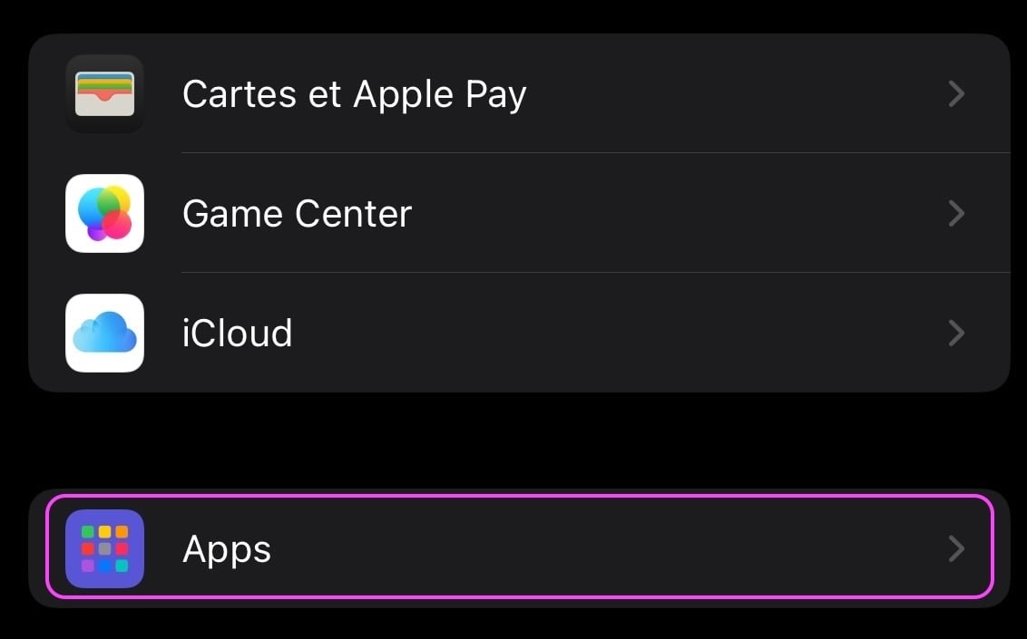 Apps Réglages