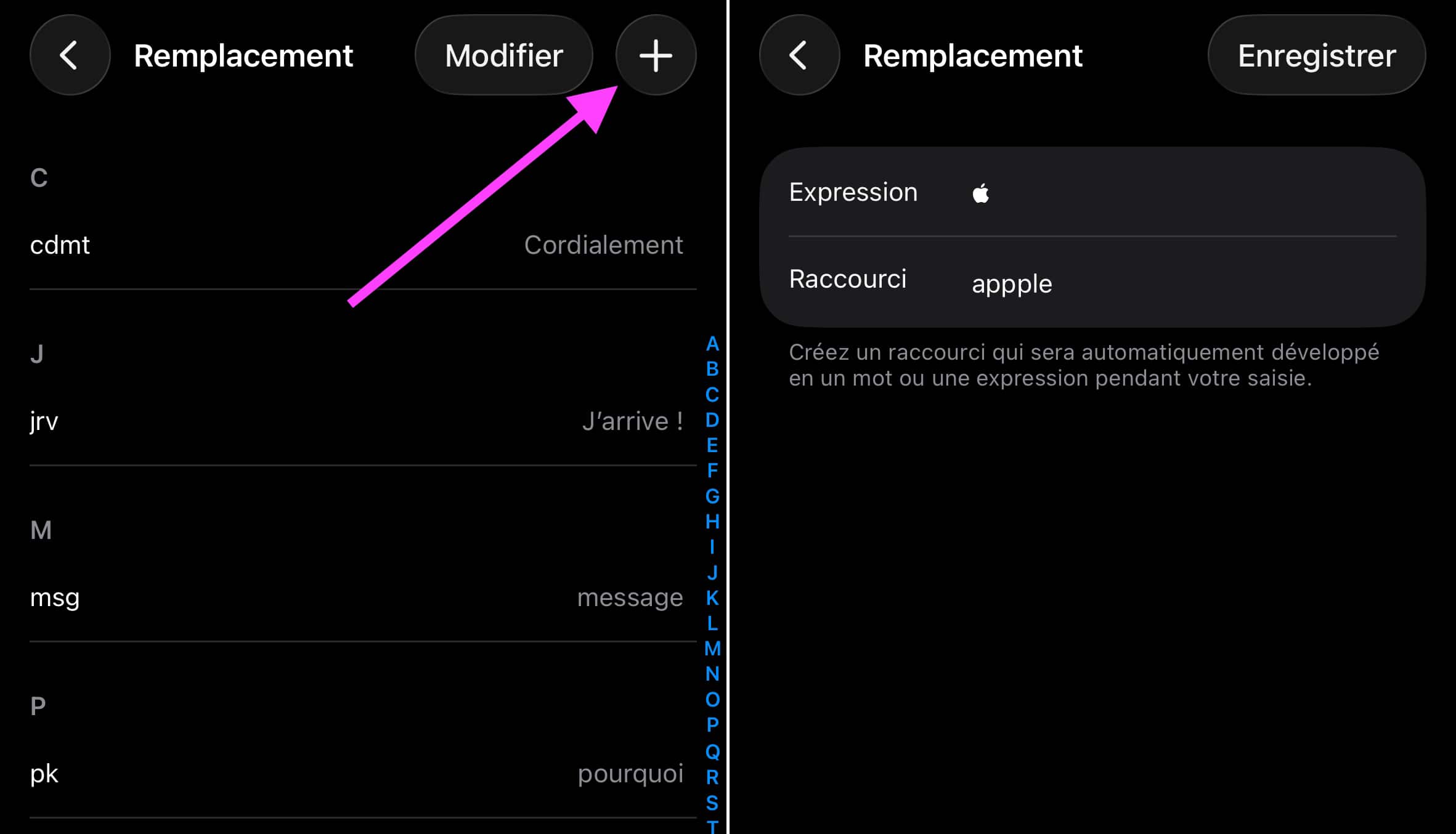 Clavier remplacements iOS