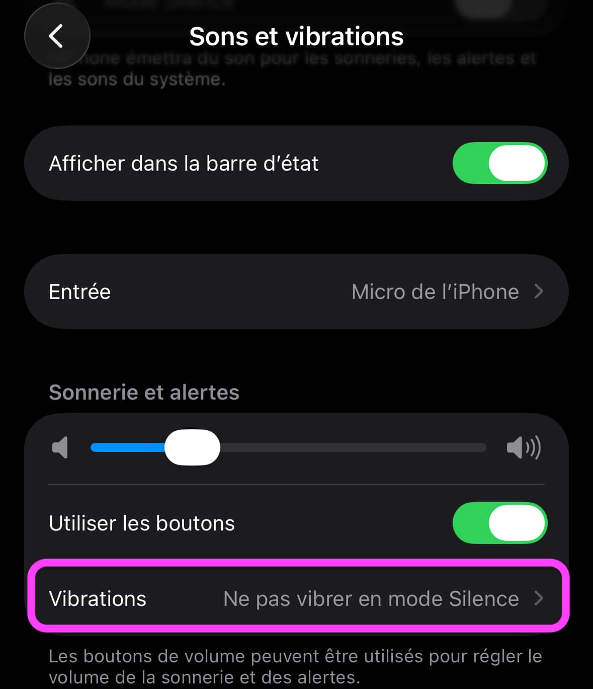 Stop vibrations réglages