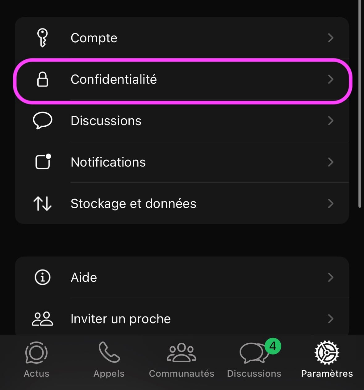 WhatsApp confidentialité