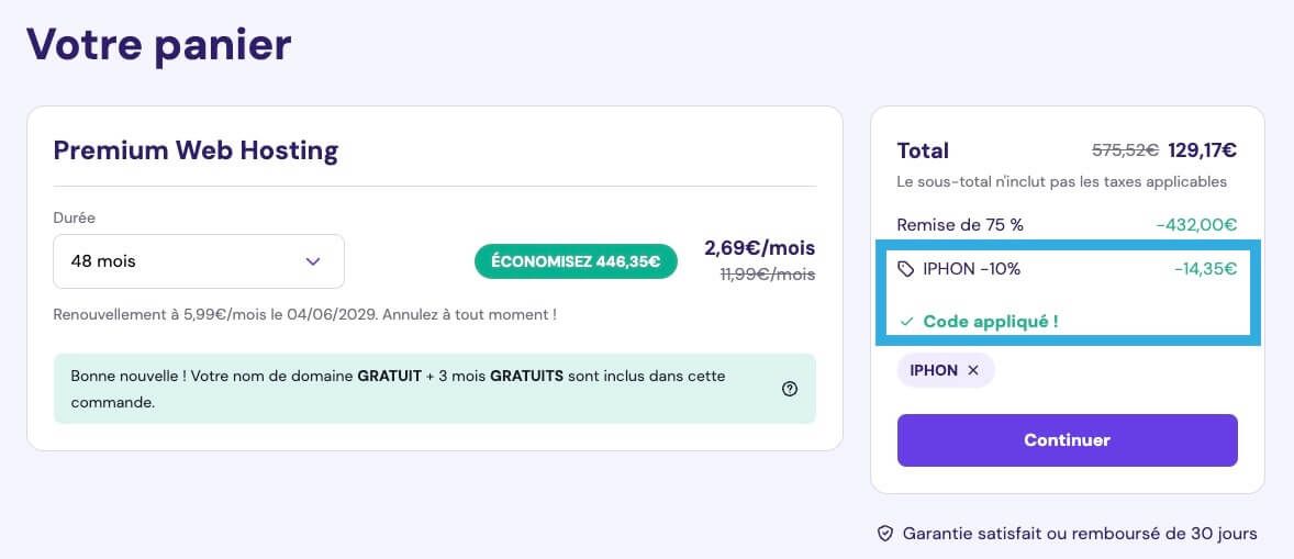 Application code promo Hostinger