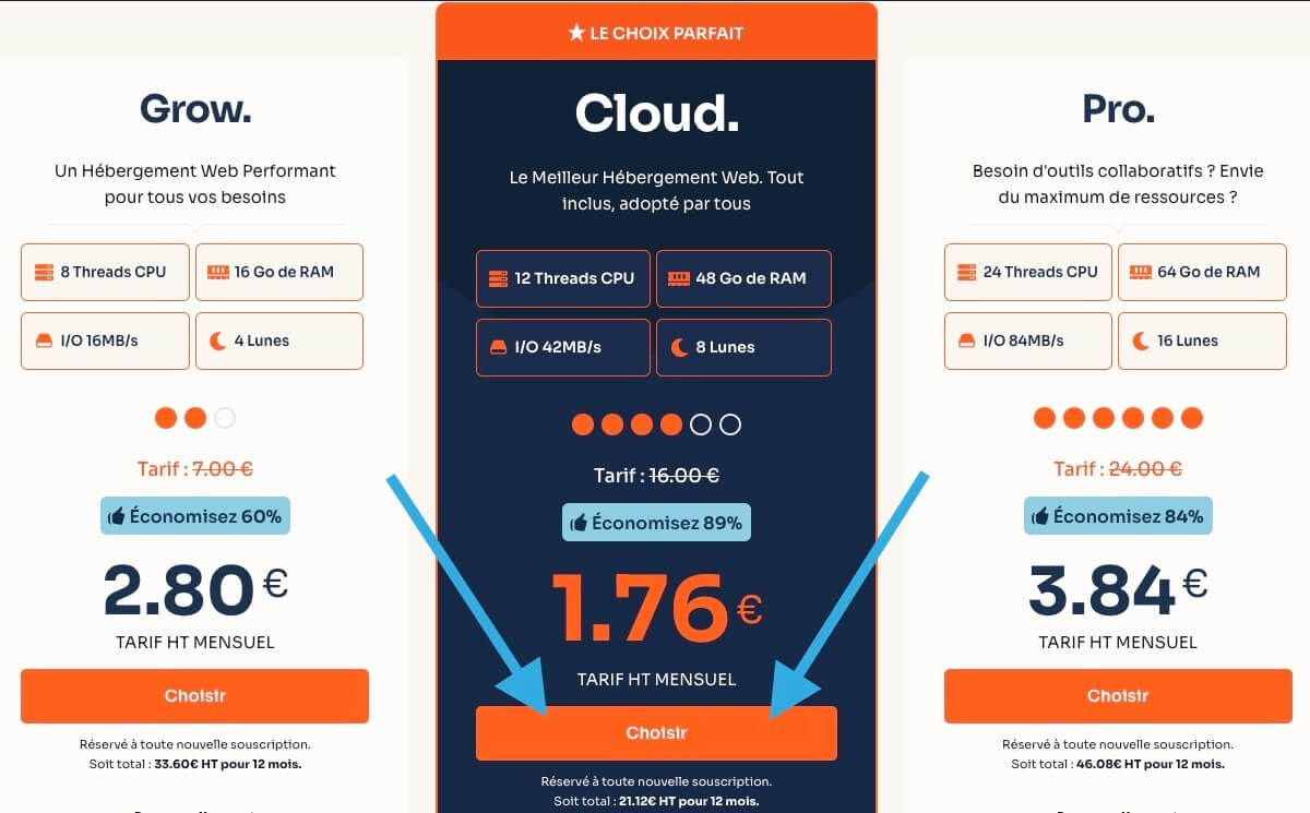 Choix offre code promo o2switch
