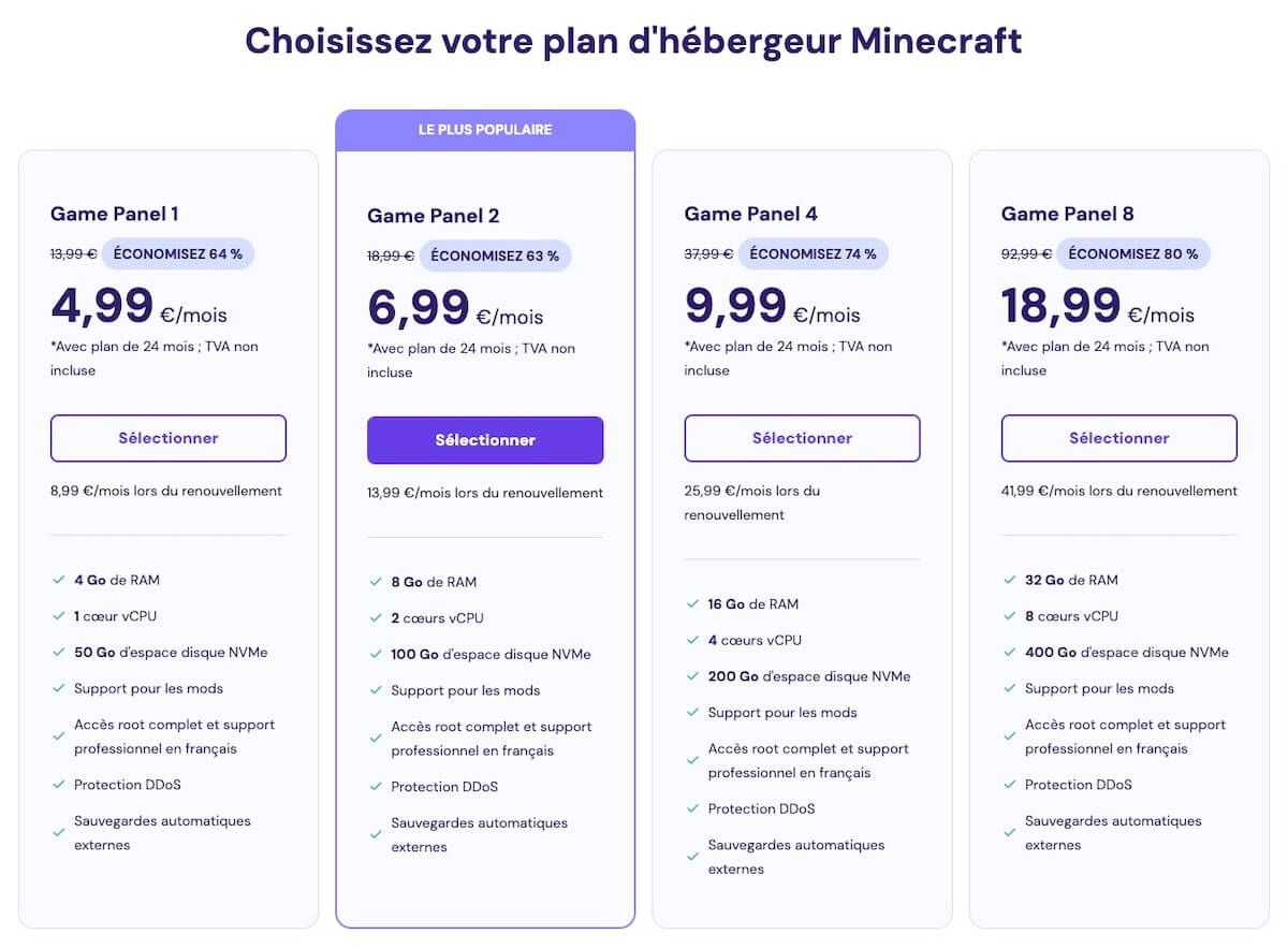Hébergement Minecraft Hostinger