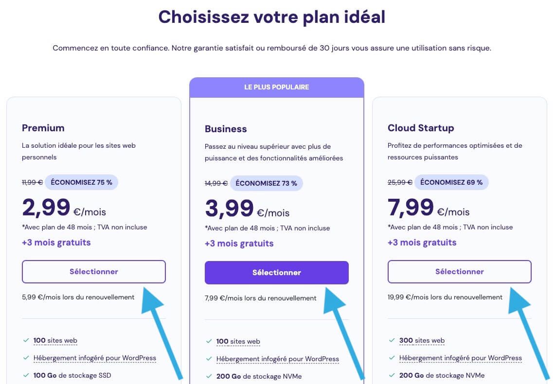 Hostinger choix formule hébergement