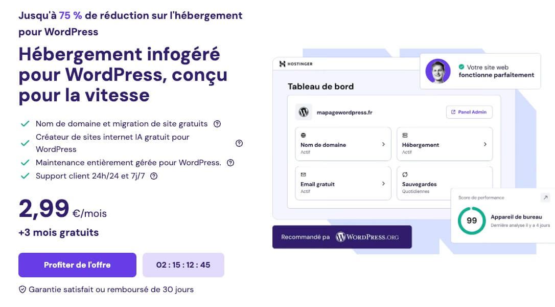 Remise hébergement WordPress Hostinger